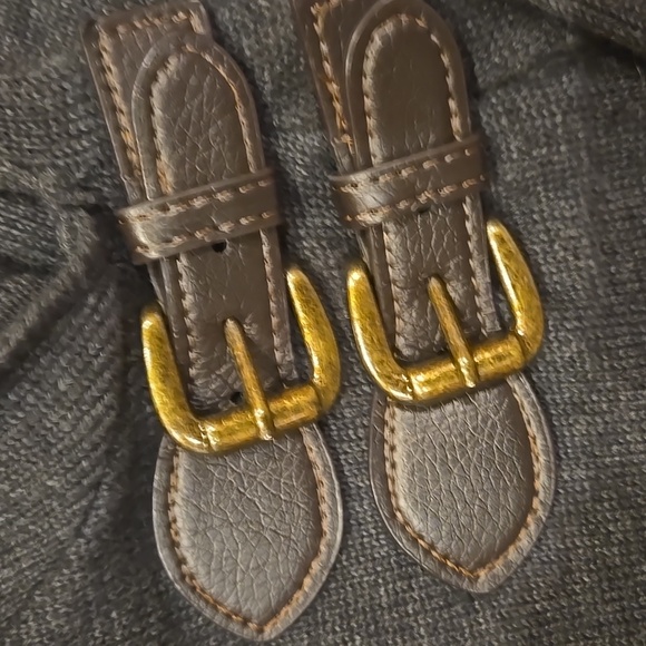 Lauren Ralph Lauren Gray Knit Faux Wrap Dress With Double Buckle Accent - Picture 3 of 10